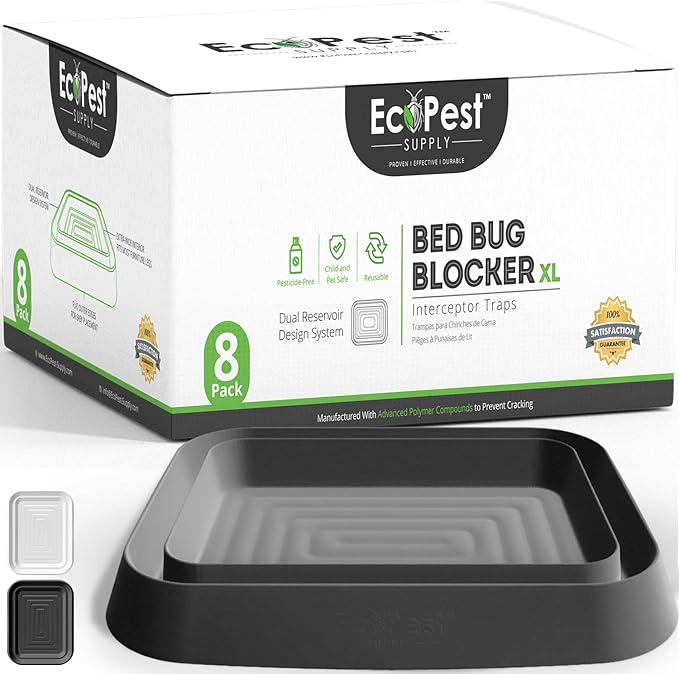 Bed Bug Interceptors – 8 Pack | Bed Bug Blocker (XL) Interceptor Traps | Extra Large Insect Trap, Monitor, and Detector for Bed Legs (Black)