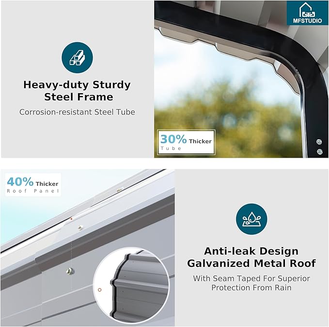 MFSTUDIO Carport 12x20 ft, Outdoor Heavy Duty Carports with Sidewalls, Metal Shed Canopy Shelters Garage Shelter Shade Car Ports with Galvanized Roof for Cars, Truck and Boats