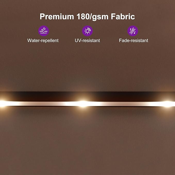 PURPLE LEAF 13ft Patio Market Umbrella with Solar LED and Base Double-Sided Rectangle Outdoor Table Sun Umbrellas with Crank for Pool Beach Deck Backyard Taupe