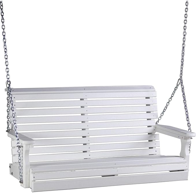 LuxCraft Rollback 5ft Recycled Plastic Plain Porch Swing with Flip Down Center Console