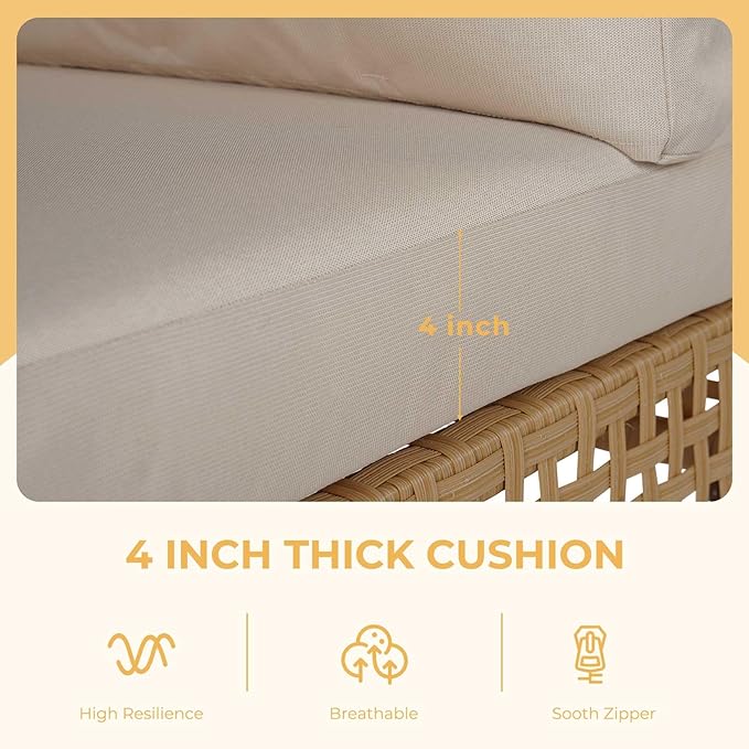 Grand patio 9-Piece Wicker Patio Furniture Set, Boho Outdoor Conversation Set Sectional Sofa with Water Resistant Beige Thick Cushions and Coffee Table, Cream