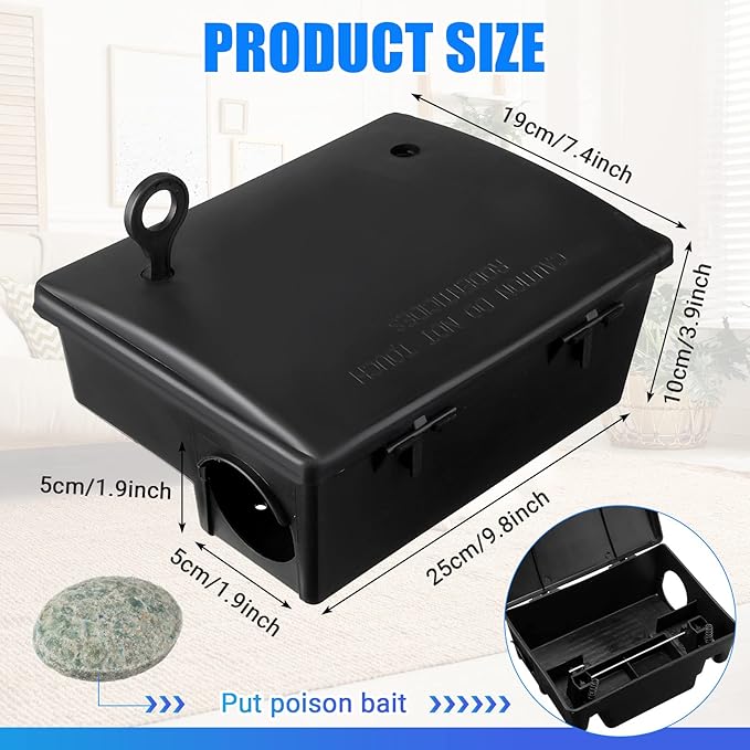 Qualirey 10 Pack Rat Bait Stations Large Rodent with Key Reusable Mouse Stations Mice Blocks Heavy Duty Boxes for Outdoor Rodents Mice Blocks, Bait Not Included, Black (9.8 x 7.5 x 3.9 Inches)