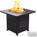 East Oak 28" Outdoor Fire Pit Table | 52,000 BTU Fire Pit Table for Outside with Magnetic Lid | Storage Basket & Lava Rocks | CSA Certified for Patio, Backyard & Garden | Black