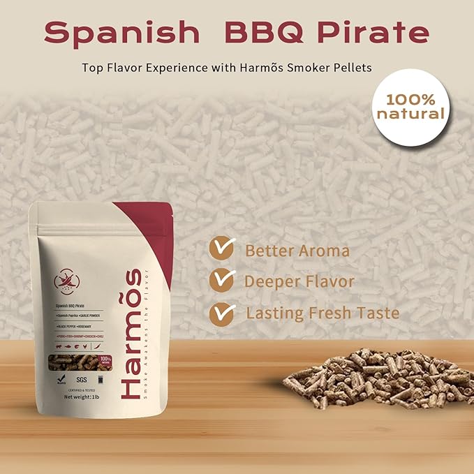 Harmos 4- Wood Pellet Spanish BBQ Pirate Ninja Barbecue, Hardwood pellets for Smokers and Backyard barbecues, sealable Bags, 2 Packs