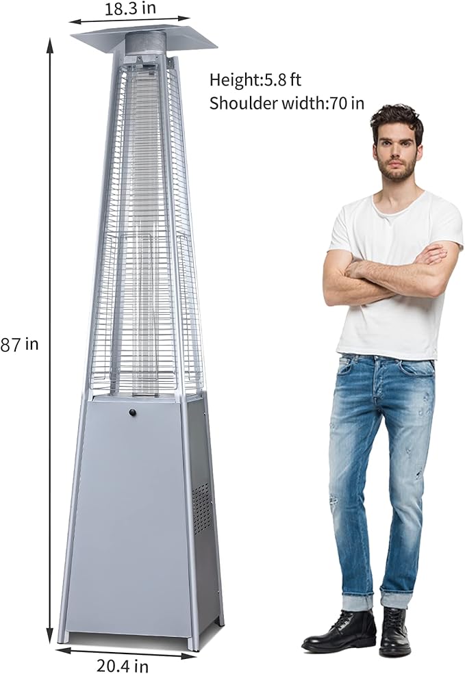 LAUSAINT HOME Pyramid Patio Heaters for Outdoor Use, 48,000 BTU Outdoor Propane Heaters for Patio with Cover & Wheels, 87" Tall Quartz Glass Tube Flame Heater for Deck, Party, Commercial, Restaurant