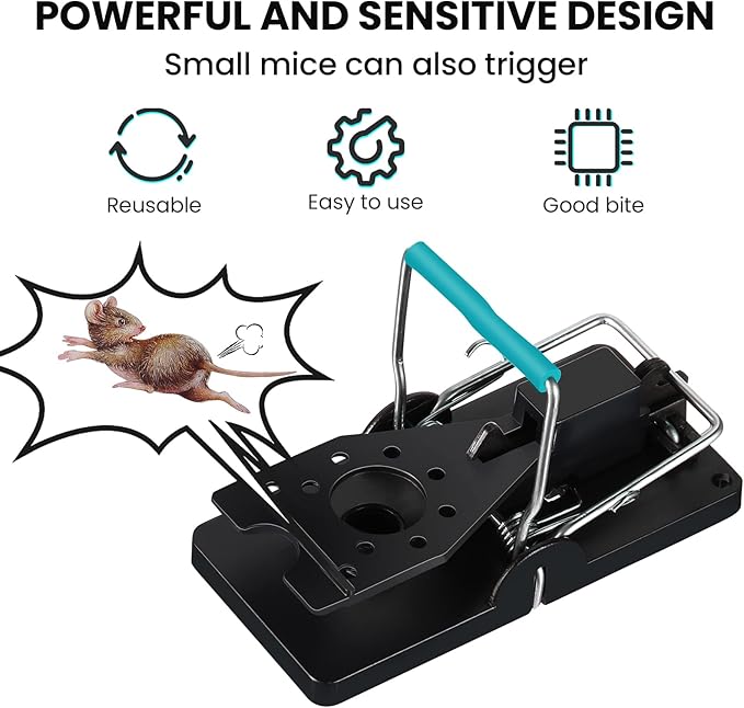 Qualirey 24 Pcs Mouse Traps Plastic Snap Rat Trap Bulk Reusable Quick Effective Safe for Indoor Outdoor Home House Warehouse Garden Kitchen 3.86 x 1.81 x 2.17 Inch (Black,Blue)