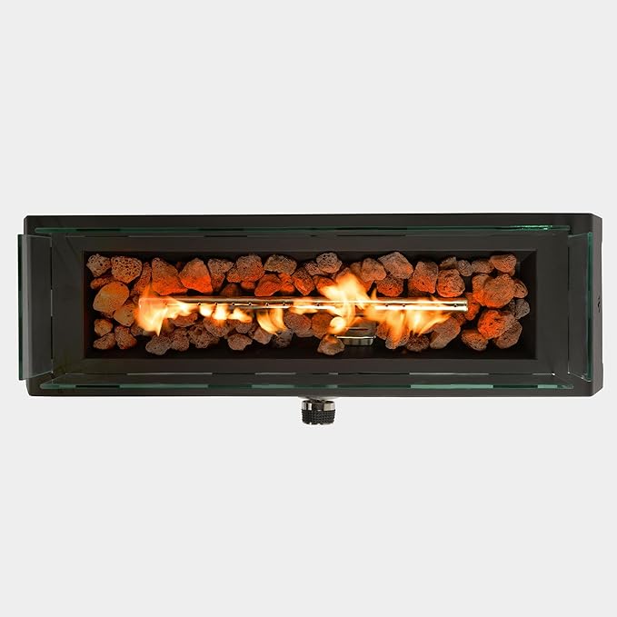 Zateety 28" Propane Gas Fire Pit Table - 40000 BTU Rectangular Alloy Steel FirePits, Anti-Rust Finish & CSA Certified with Glass Windshield and Lava Rocks for Outdoor Patio Deck Garden Balcony -Black