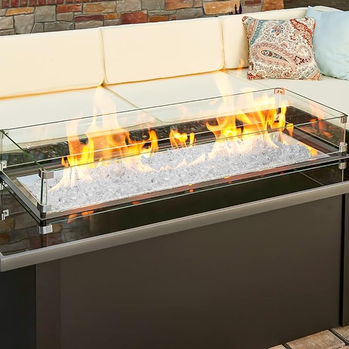 Onlyfire 10 lbs Fire Glass for Propane Fire Pit, 1/4-Inch High Luster Fireplace Glass Rocks for Fire Pit Table, Platinum