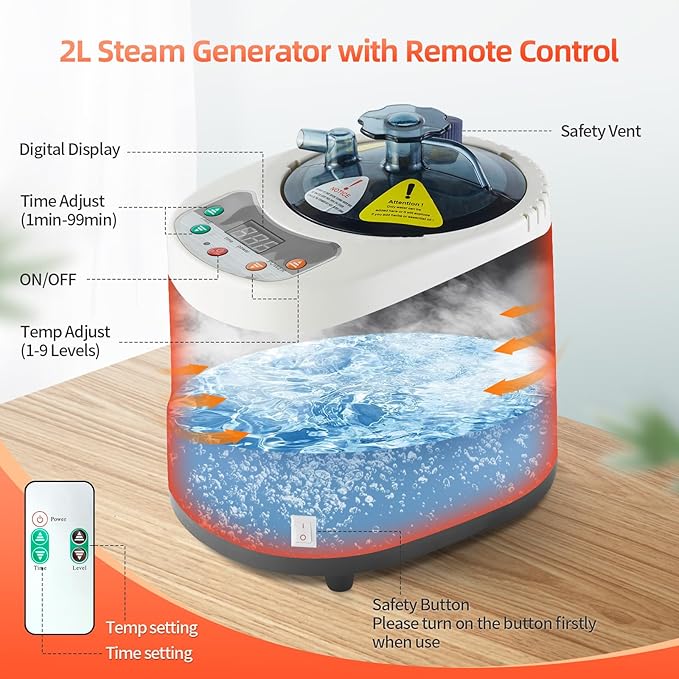ZONEMEL Portable Steam Sauna Kit for 1 Person or 2 Person Full Body Home Sauna Spa, Leg Detox Relaxation, 2L Steam Pot, Remote Control (Blue, L 33.5”x W 32.3”x H 41.7”)