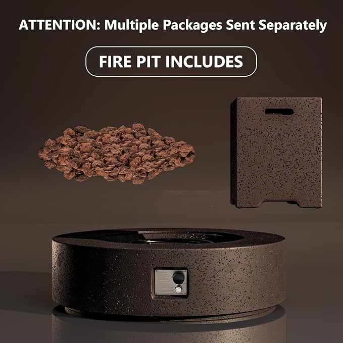 COSIEST 42 inch Outdoor Propane Fire Pit Coffee Table w Concrete Round Base Patio Heater, Certified, 50,000 BTU Stainless Steel Burner, Free Lava Rocks, Rain Cover, Tank Cover