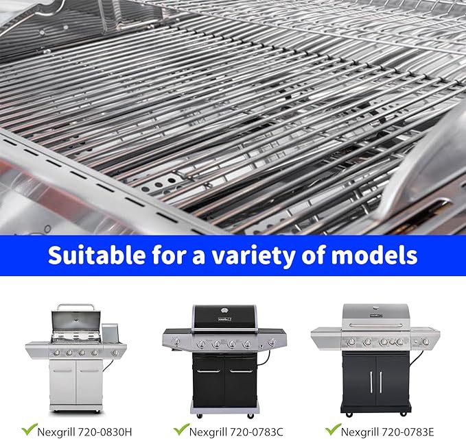 Grill Grates for Nexgrill 4 Burner 720-0830H 720-0830D 720-0670A 720-0783C 720-0783E 720-0958A, 17" Stainless Replacement Parts for 5 Burner 720-0888N Charbroil 463241113 463446015, Kenmore Gas Grill