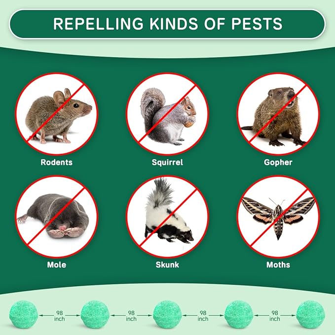 Rodent Mouse Repellent 14 pcs, Peppermint Oil Moth Balls for Mice Rats Deterrent, Natural Pest Control Mothballs for Rodents, Squirrels, Skunk, Mole, Gopher, Pets Safe, Indoor and Outdoor Use