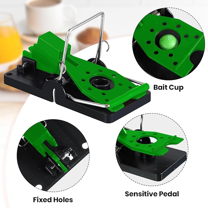 Qualirey 24 Pcs Mouse Traps Plastic Snap Rat Trap Bulk Reusable Quick Effective Safe for Indoor Outdoor Home House Warehouse Garden Kitchen 3.86 x 1.81 x 2.17 Inch (Black,Green)