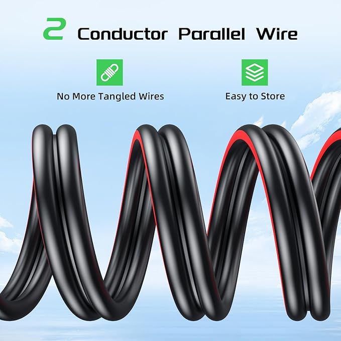 Bateria Power 10 Feet 10AWG Solar Panel Extension Cable, 6mm² Twin Wire Conductor Parallel Solar Wire Adapter Kit with Waterproof Female & Male Solar Connectors for RV, Marine, Photovoltaic Systems