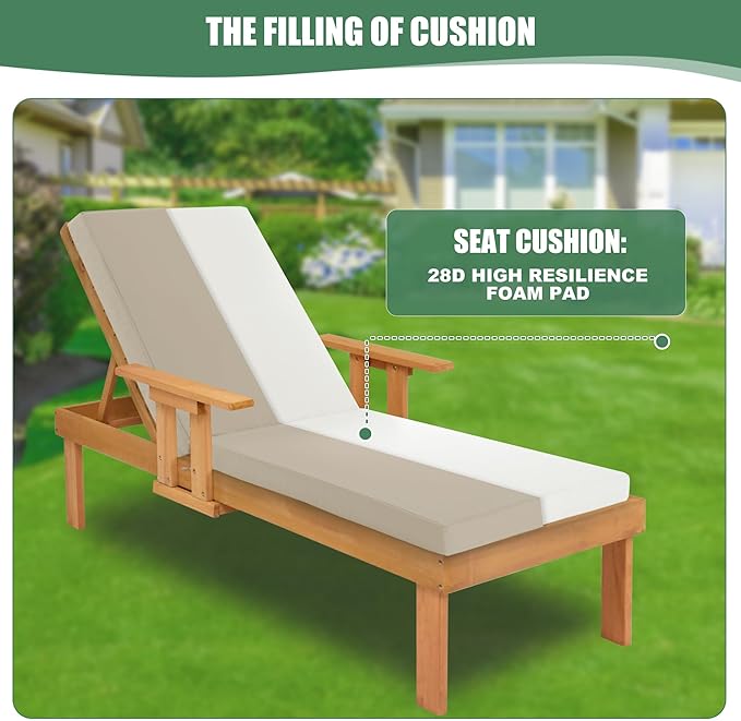 Chaise Lounge Cushions Outdoor Set of 4 - Waterproof and Fade Resistant Sun Lounger Replacement Cushion - Patio Lounger Pads with Removable Cover for Pool, Deck, Lawn, 72 x 21 x 3 Inch, Cream