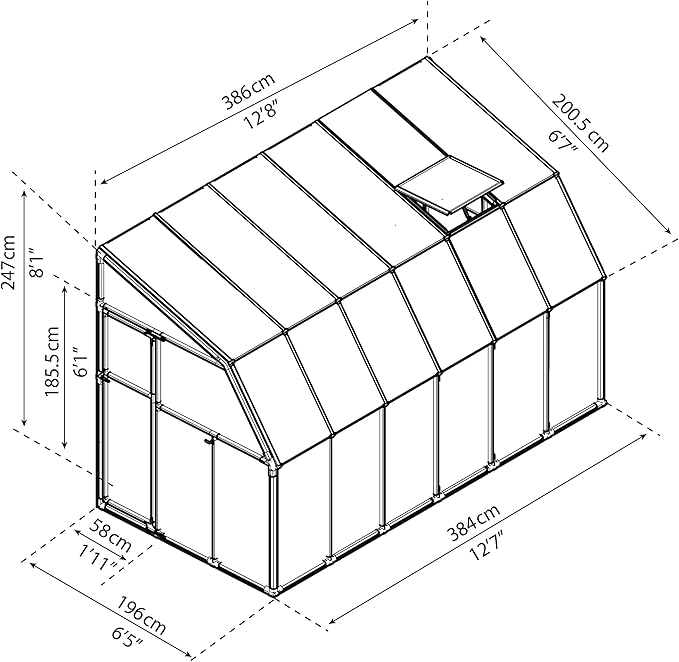 Palram Canopia Rion Sun Room 6 Ft. x 12 Ft. Solarium, Lean-to Greenhouse DIY Kit, Attach to House, Large Twin Wall Polycarbonate, 100% UV Protection for Porch, Patio Outdoors with Window Vent (White)