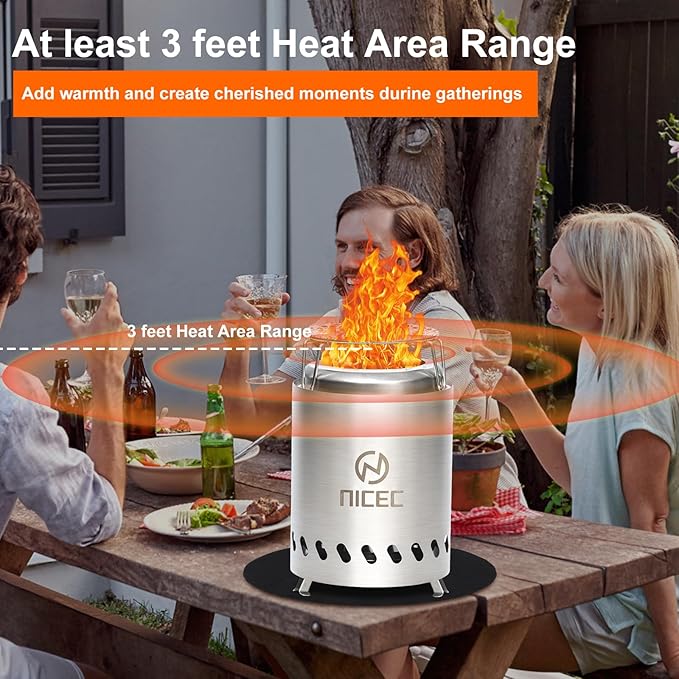 Nice C Fire Pits, 5.5 Inch Smokeless Fire Pits, Portable Fire Pit, Outdoor Fire Pit, Tabletop Fire Pit, Wood Buring Fireplaces, Stainless Steel, with Grill Grate, Removable Ash Tray & Carry Bag