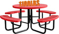 8-Person Outdoor Picnic Tables,46" Heavy-Duty Metal Round Picnic Table,Expanded Metal Commercial-Grade Table with 4 Benches & Umbrella Hole,Waterproof Coating Beach Table for Patio,Garden, Backyard