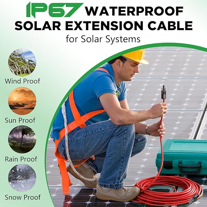 Oududianzi Solar Extension Cable 10Ft, Solar Wire 10AWG, 10 Gauge Tinned Copper PV Wire, Solar Panel Wires and Connectors for Home Cars RVs Camping Solar Panels