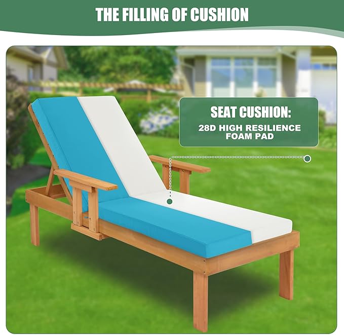 Chaise Lounge Cushions Outdoor Set of 2 - Waterproof and Fade Resistant Sun Lounger Replacement Cushions - Patio Lounger Pads with Removable Cover for Pool, Deck, Lawn, 72 x 21 x 3 Inch, Teal