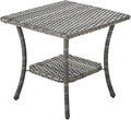 Rilyson Patio Tables Outdoor Coffee Table - Wicker Rattan Side Tables with 2-Tier Storage Shelf End Table for Porch Deck Balcony Garden Outside Square Mixed Grey