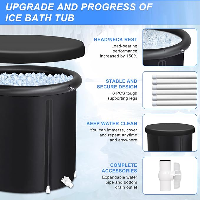VINGLI 105 Gallon Inflatable Cold Plunge Tub with Cover for Home and Outdoor Recovery, Ice Bath Tub for Adult and Athletes, 5-Layer Insulation, Black