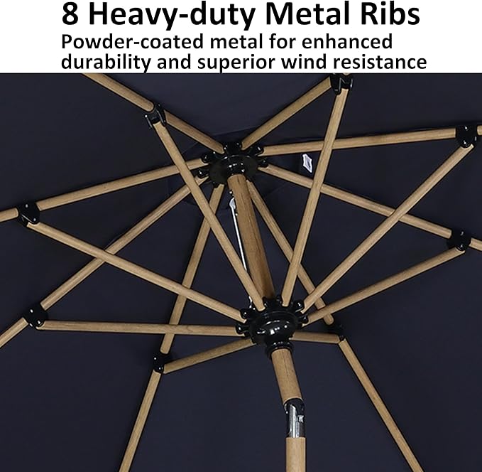 PURPLE LEAF 6' x 9' Patio Umbrella with Base Market Umbrella Rectangular Outdoor Umbrella with Push Button Tilt & Crank and 8 Ribs Aluminum Table Umbrella for Pool Backyard Beach, Navy Blue