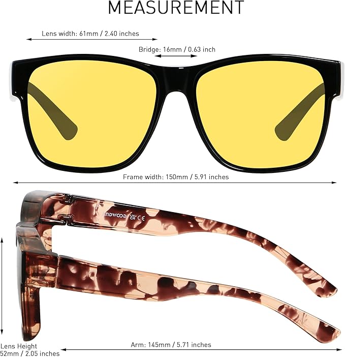 ANDWOOD Fit Over Glasses Polarized Sunglasses for Women Men Oversized Square Shades UV400 Protection