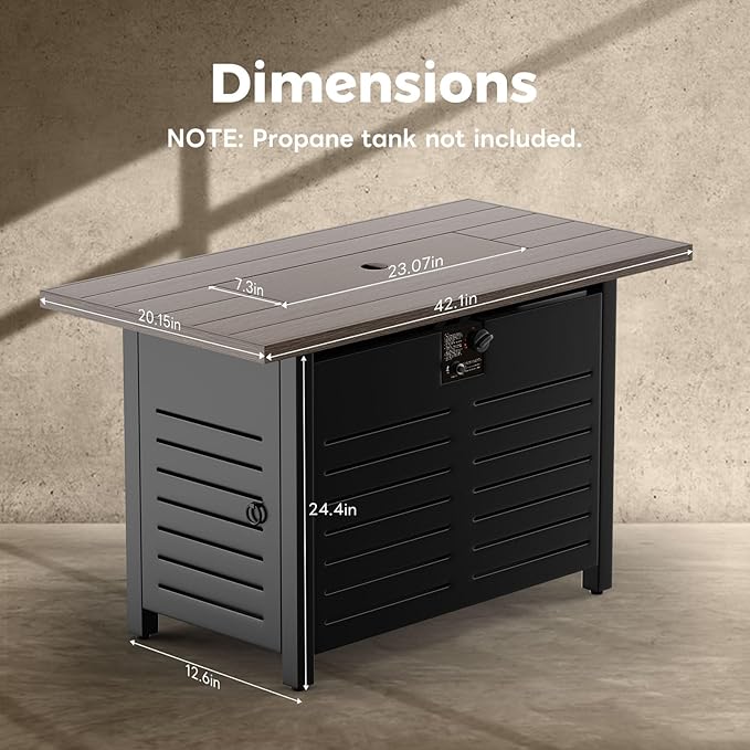 42'' Propane Fire Pit Table – 50,000 BTU Outdoor Gas Fire Pit for Patio, Deck, and Garden, CSA Certified Multipurpose Fire Table with Cover and Lava Rock