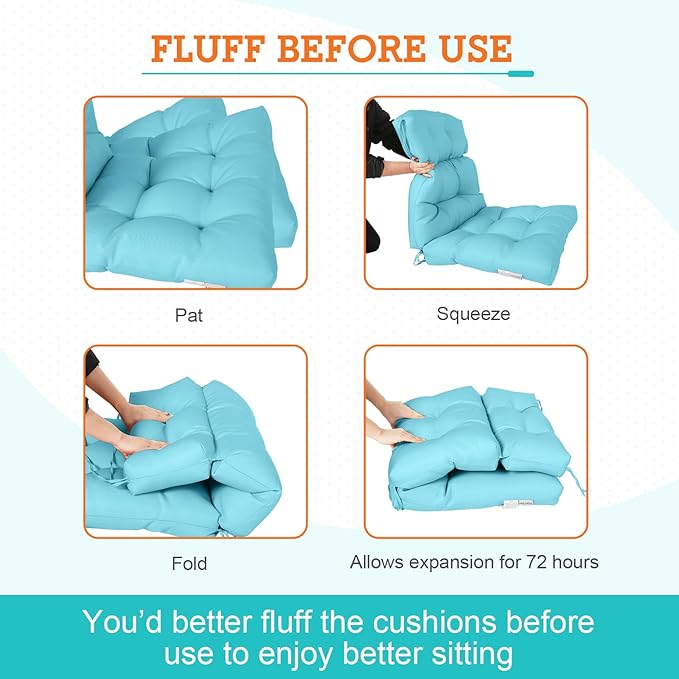 EAGLE PEAK Tufted Outdoor/Indoor High Back Patio Chair Cushions, Set of 4, 46'' x 22'', Light Blue