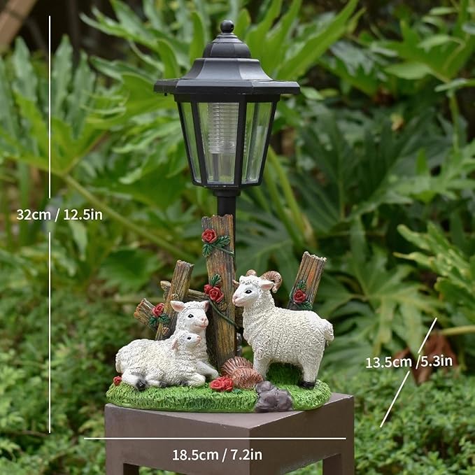 LINZHEN Solar Garden Statue Outdoor Sheep Figurine with Lights Decor for Porch Yard Decorations Women Homes Sculptures Statues Lamp
