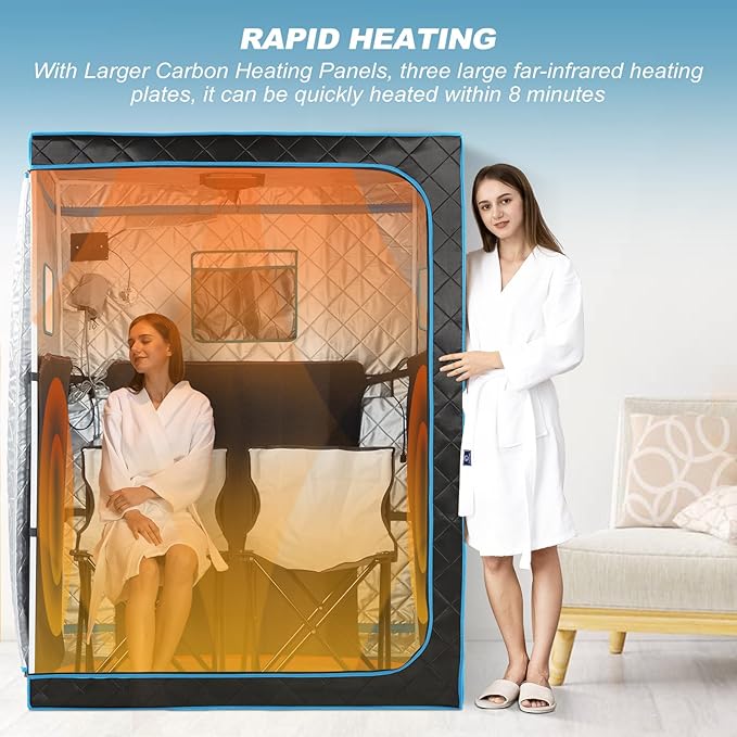 2 Person Portable Infrared Sauna for Home, Oversize Saunas Tent with Remote Control, Two Person Dry Heated Indoor Sauna Spa for Relaxation & Detox, 2 Foldable Sauna Chairs for Gym
