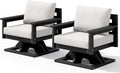 SERWALL Outdoor Swivel Chairs Set of 2, HDPE All-Weather Patio Swivel Sofas with Thick Cushions for Porch, Balcony, Black Frame with Beige Cushions