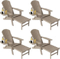 Adjustable Adirondack Chair with Retractable Ottoman Set of 4, HDPE Folding Adirondack Chair with Cup Holder, All Weather Fire Pit Chair for Outdoor.