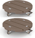 mondaria 2 Pack Plant Caddy with Wheels, 13.8" Wood Plastic Composite Plant Stand, Heavy Duty Round Plant Dolly with Metal 360° Lockable Caster Wheels for Large Plant Pots, Flower Pot ,Dark Brown