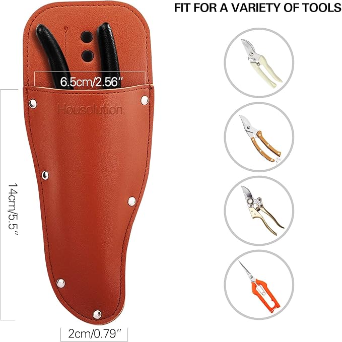 Housolution Garden Pruner Sheath, Pruner Tool Holster, Premium PU Leather Holster Protective Case Cover Scabbard for Gardening Pruning Shears Scissor - Brown