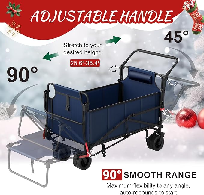 LEVELEVE Heavy Duty Folding Wagon - 2-in-1 Collapsible Cart, 650lb Capacity, All-Terrain Wheels w/Brakes & Side Pockets (Blue)