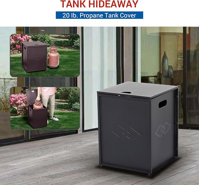 Garvee Propane Tank Cover Table, 20 LB Propane Tank Storage Box, Outdoor Tank Hideway Table for Patio or Garden, for Gas Fire Pits, Black