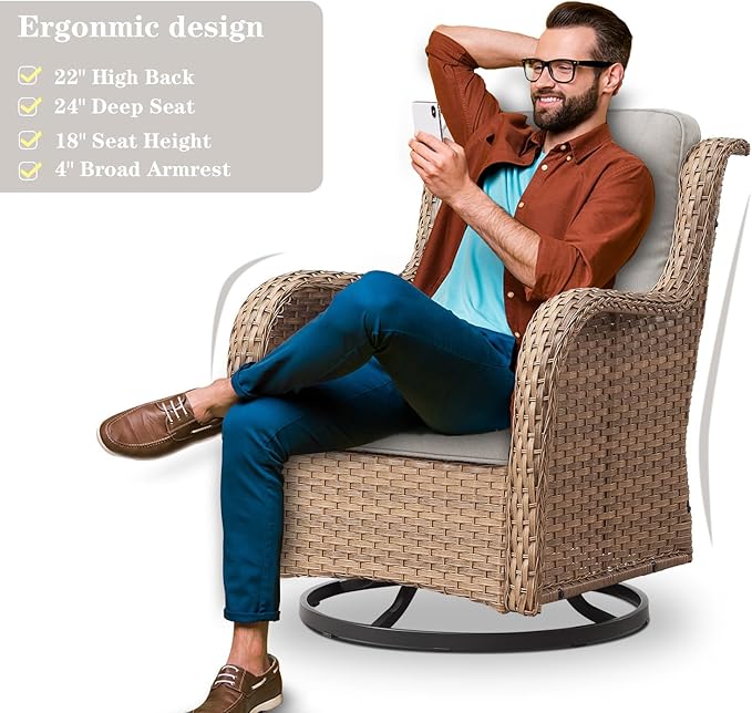 Belord Outdoor Swivel Rocker Patio Chairs - 360 Degree Swivel Glider Seating 350LBS Weight Capacity Wicker Rocking Chairs Set of 2 with Removable Cushion for Porch Balcony Deck, Yellow/Beige