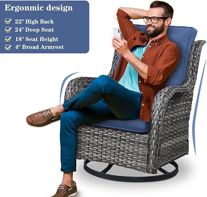 Belord Patio Swivel Rocking Chairs - Outdoor Wicker Glider Swivel Rcoker, 3 Pieces Patio Wicker Furniture Sets for Porch Includes 2 Swivel Rocking Chair and 1 Side Table