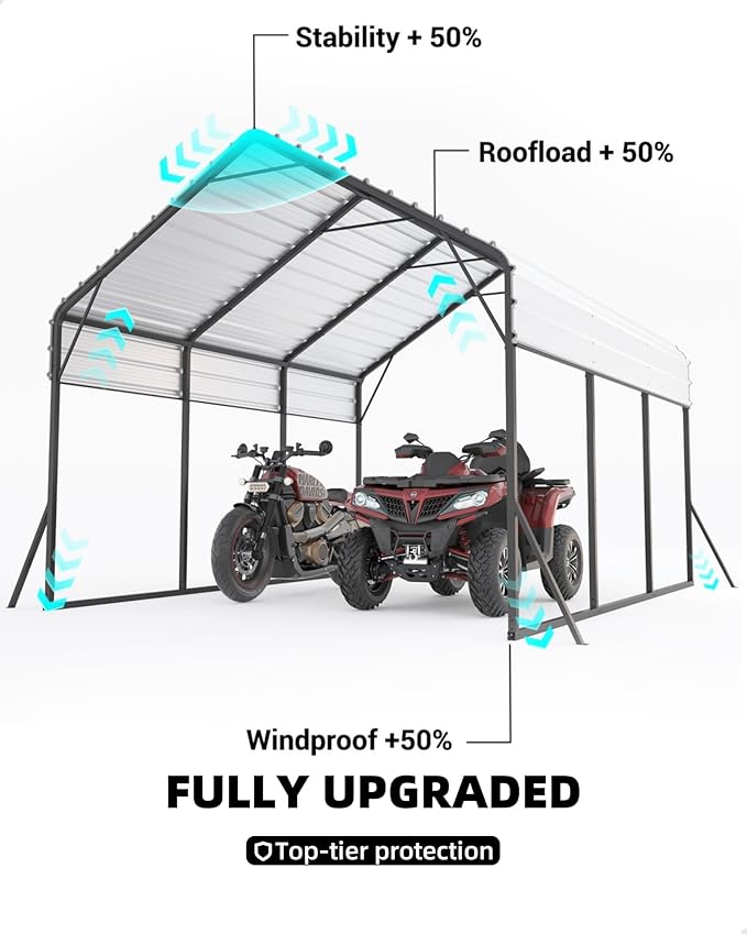 GarveeLife 13 ft x16 ft x11 ft Metal Carport, Steel Heavy Duty Car Ports for All-Weather, for Cars, Motorcycles, ATV, or Boats, N.W. 500 LBS