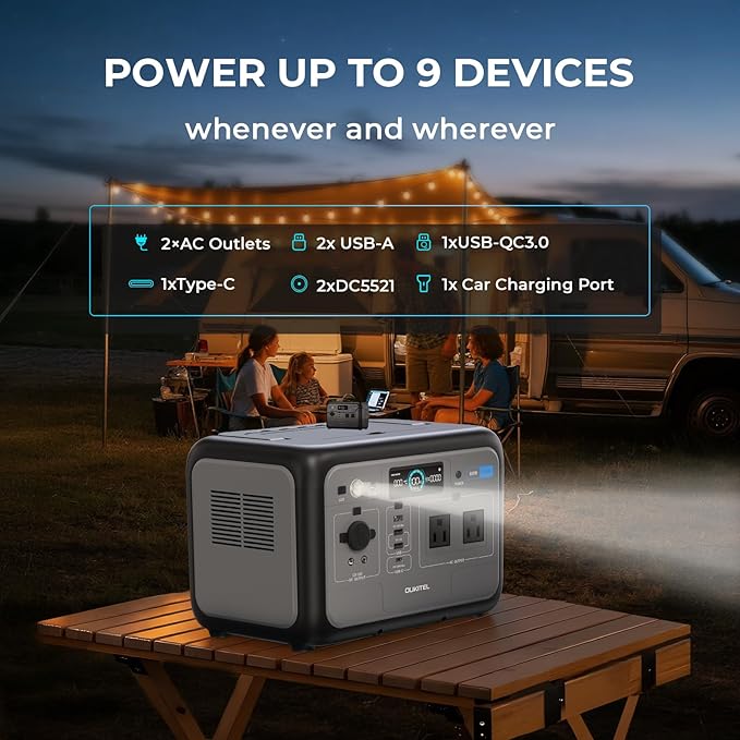 OUKITEL Portable Power Station 800W, 512Wh Solar Generator LiFePO4 Battery Backup for Emergency Home Camping RVs