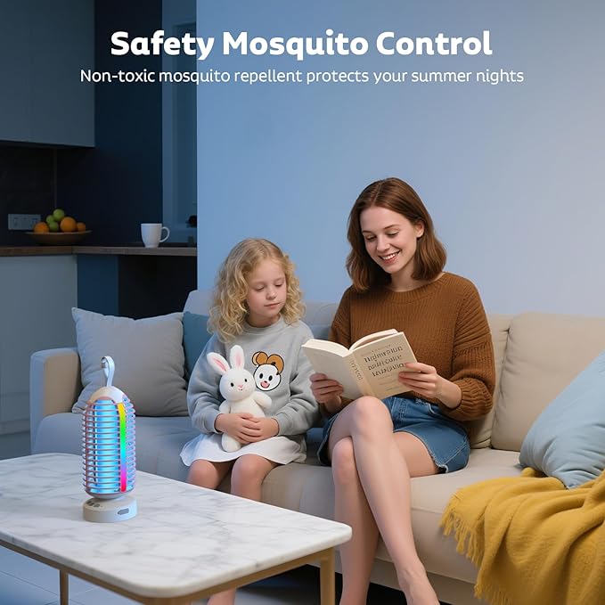 Bug Zapper Outdoor, Mosquito Zapper Indoor Electric Fly Zapper Rechargeable Mosquito Killer with Color Changing LED Lights, Auto On/Off, 4000mAh Fly Trap for Home Backyard, Patio, Camping