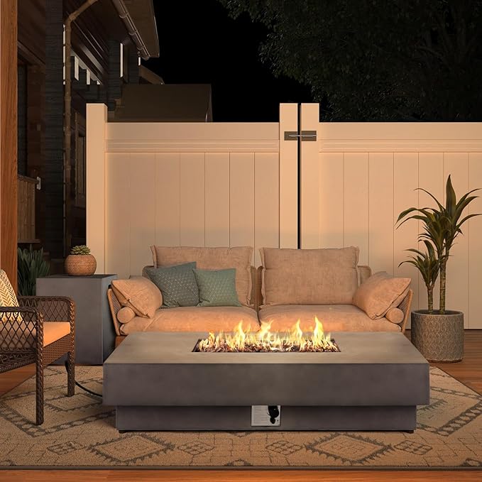60" Rectangular Propane Fire Pit – 50,000 BTU Fire Table with Lid,Rocks and Cover – Backyard Fire Pits Outdoor – Propane Gas Fireplace for Deck and Patio