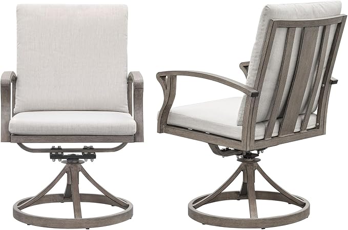 SEEHILL Swivel Patio Dining Chairs Set of 2, Aluminum Outdoor Swivel Rocking Dining Chairs with Cushions, Outdoor Dining Set Patio Furniture Set for Backyard, Deck, Garden, Pool, Limed Oak