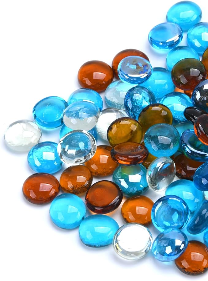 GasSaf Blended Fire Glass Beads for Outdoor Fire Pit, Fireplace, Replaces Existing Gas Logs & Lava Rocks, 3/4 Inch Glass(20 Pound)(Caribbean Blue, Amber, Crystal Clear Luster)