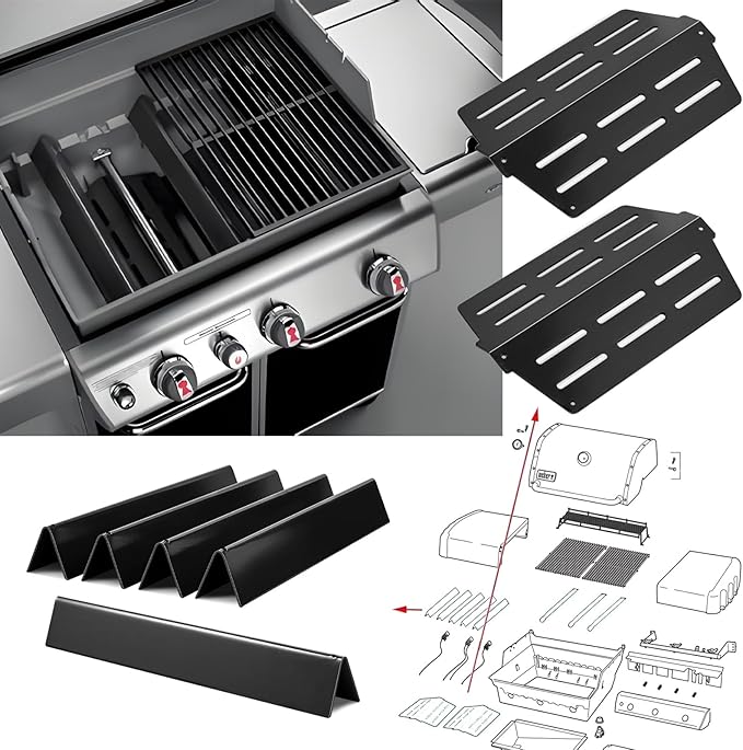 Grill Replacement Parts for Weber Genesis 300 Series Gas Grill, Porcelain Steel 17.5" Flavorizer Bars Heat Deflector for Weber E310 E320 E330 EP310 EP320 EP/CEP330 S310 S320 S330 Front Control Knob