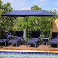 PURPLE LEAF 13ft Patio Market Umbrella with Base Double-Sided Rectangle Outdoor Table Sun Umbrellas with Crank 12 Heavy Duty Sturdy Ribs for Pool Beach Deck Backyard Navy Blue
