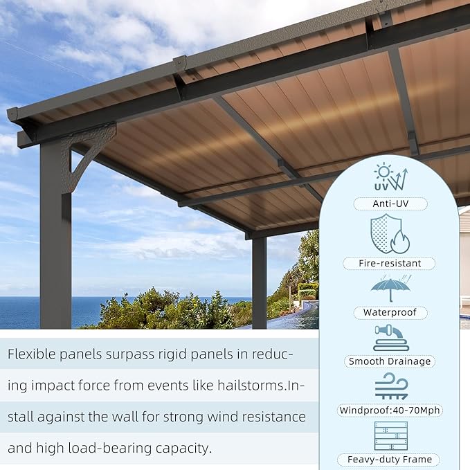 AECOJOY 20' x 8' Outdoor Gazebo for Patio, 8x20 Large Wall-Mounted Hard Top Lean to Metal Gazebo Shelter Pergolas and Gazebos Clearance with Patio Roof, Heavy Duty Awnings for Patio, Decks
