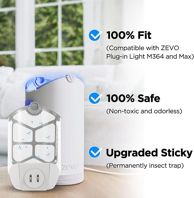 16 Pack Refill Cartridge Kit Replacement Compatible with ZEVO M364 and ZEVO Max Plug-in Light Flying Insect Trap Refill for Indoors Refill Replacement Sticky Pads for Bug Catcher